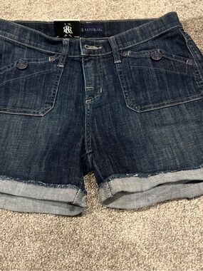 Rock & Republic Dark Blue Rolled Hem Denim Shorts